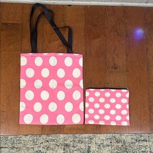 Pink Polka Dot Tote Bag with Matching Pouch (NWOT)